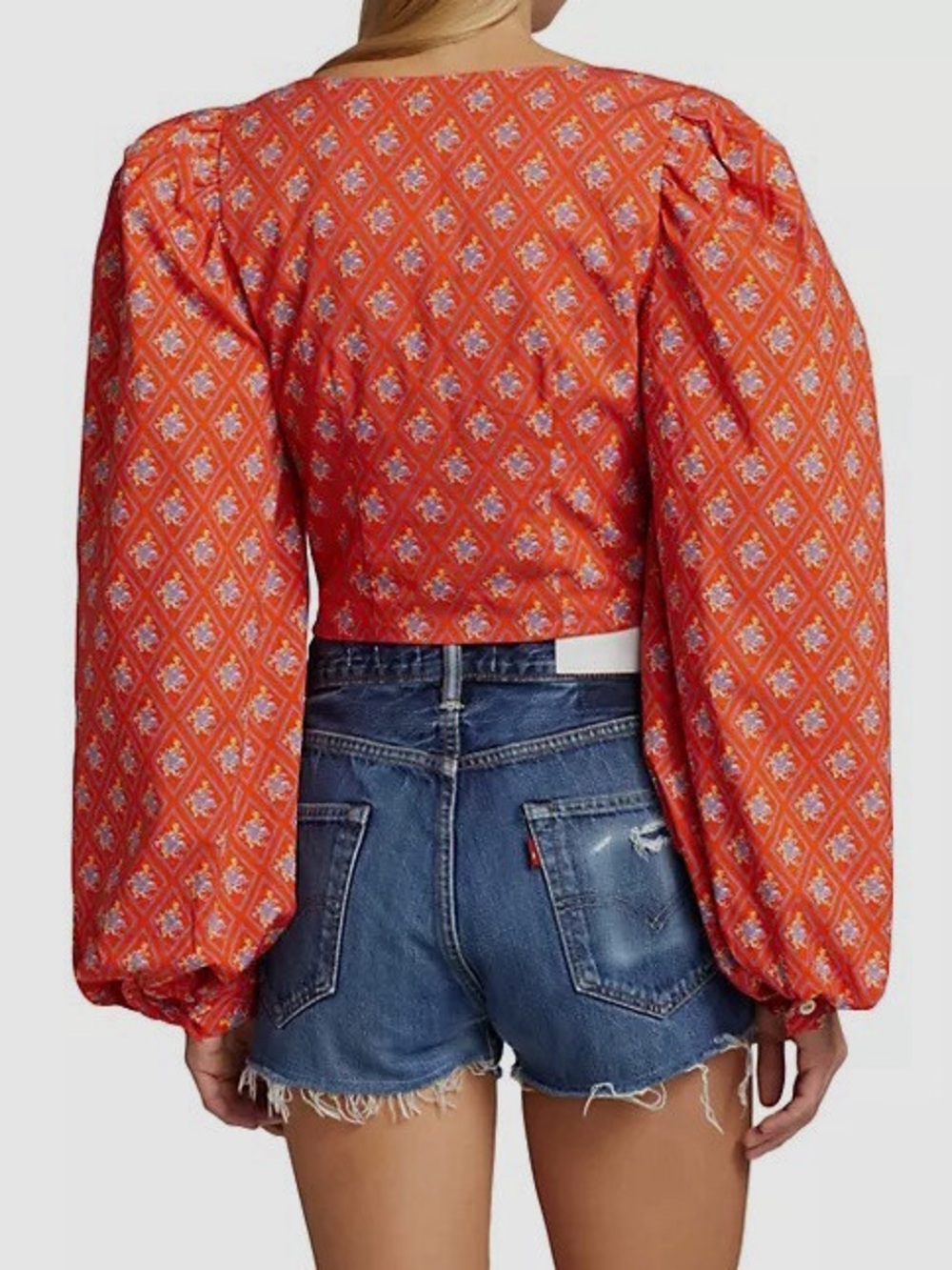 Caroline Constas Elliot Top Medium Red Diamond Toilet Long Balloon Sleeve Nwt — image 3 of 8
